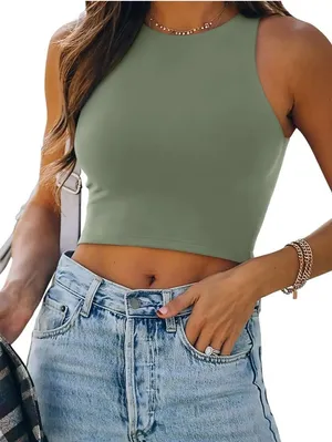 NWT REORIA Olive Green Halter Racerback Crop Tank Top Size Small Double Lined thumbnail 1