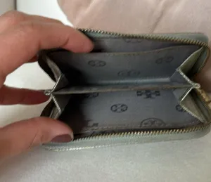 Tory Burch wallet flaws noted and minor stains. thumbnail 2