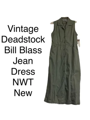 NEW Vintage Bill Blass jean denim jean jumper dress 90s safari dress nwt thumbnail 2