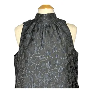 Scoop Mini Dress Women Large Black Blue Metallic‎ Floral Jacquard Mock Neck Tie thumbnail 9