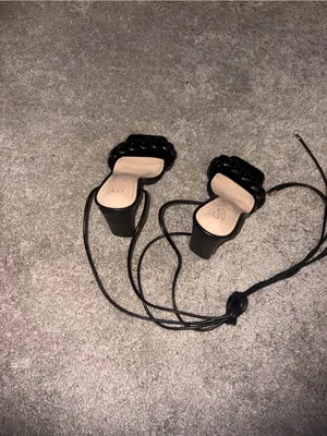 Braided Strap Black Lace-Up Heeled Sandals by Cathy Din size 7 thumbnail 5