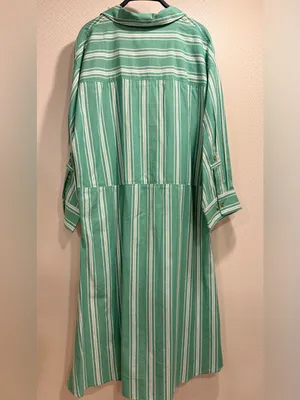 NWT Anthropologie Mint Green and White Striped Midi Shirt Dress Cotton thumbnail 6