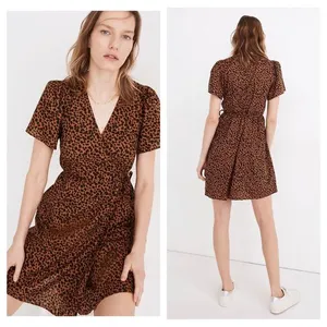 NWT Madewell Flutter-Sleeve Wrap Mini Dress in Painted Leopard Medium thumbnail 2