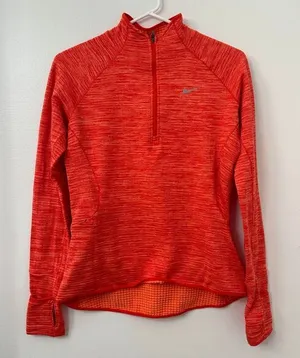 Nike Shirt Women's Small 1/4 Zip‎ Running Pullover Heathered Orange Thumbhole thumbnail 1