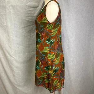 Vintage‎ Y2K Robbie Bee 100% Silk Slip Dress Abstract Olive Multi Lined Artsy M thumbnail 9