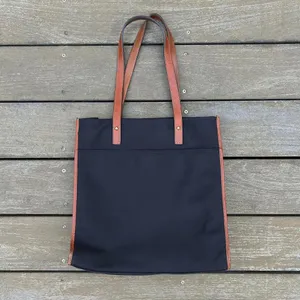 Black Dooney & Bourke Tote Shoulder Bag w/ Tan Leather Trim Leather Logo Patch thumbnail 3