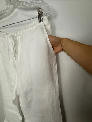 White Linen Drawstring Pants Size M thumbnail 4