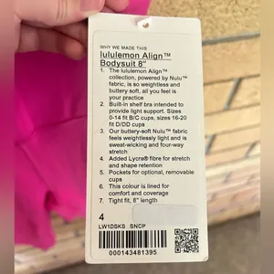 NWT Lululemon Align Bodysuit 8" Sonic Pink SNCP Size 4 thumbnail 4