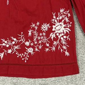 Sundance Blouse Womens XS Linen Embroidered Peasant Boho Top Red Oversized thumbnail 3