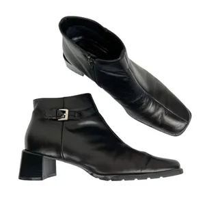 Vintage Ecco Black‎ Leather Square Toe Ankle Boots Booties Size 7 thumbnail 1