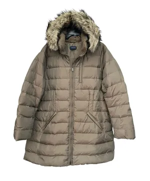 LANDS END COAT Womens 2XL Down‎ Feather Brown Quilted Puffer Jacket Hooded #RR-8 thumbnail 1