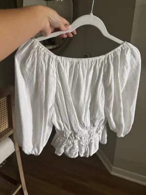 Abercrombie & Fitch Linen Top Women’s White Cropped Puff Sleeve Smocked Blouse Linen blend thumbnail 6