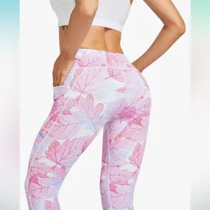 Yoga Pants Pink Ribbon Breast Cancer Awareness Compression Leggings Workout thumbnail 6