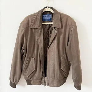 Savile Row Brown Leather Bomber Jacket Medium thumbnail 1