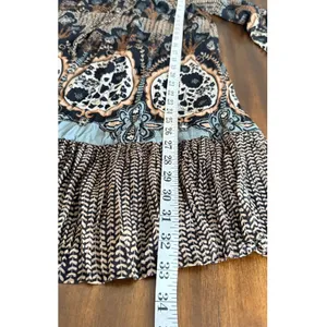 Boho Mixed Paisley Floral Print Ruffle Hem Tunic Top Black Blue Tan Tie Neck‎ thumbnail 9