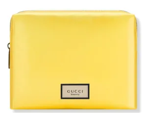 NIB gucci beauty satin yellow iridescent shiny makeup cosmetic bag pouch floral thumbnail 1