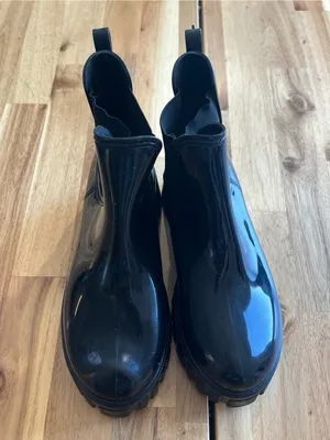 SANMM Black Glossy Chelsea Rain Boots Chunky Lug Sole EU 36 thumbnail 2