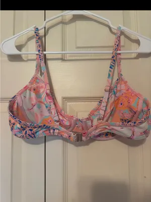 Kulani Kinis Peach Pink Blue Floral Bikini Top thumbnail 4