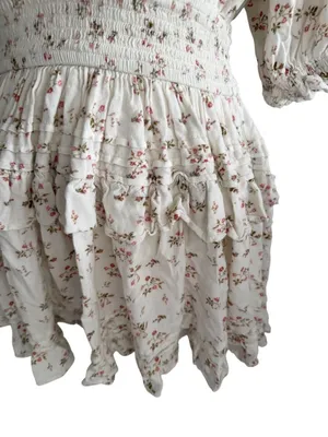 JENS PIRATES BOOTY Floral White Smocked Waist Mini Dress Size XL thumbnail 2