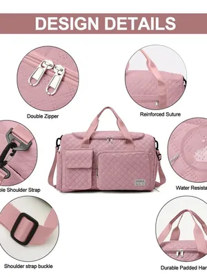 Quilted Pink Travel Duffel Bag Women's Carryall W thumbnail 9