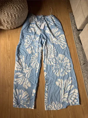 Petal & Pup Light Blue and White Floral Wide-Leg Pants thumbnail 1