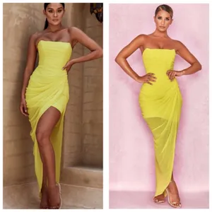 House Of CB Paloma Maxi Dress Yellow Strapless Draped Chiffon Size Small Corset thumbnail 2