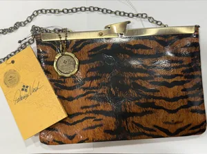 NWT Patricia Nash Asher Frame Clutch Leather Tiger Print Crossbody thumbnail 1