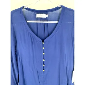 Velvet by Graham & Spencer Royal Blue V-Neck Button Front Viscose Blouse Medium‎ thumbnail 2