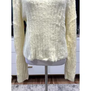 Cotton Emporium Light Yellow Ribbed Knit Sweater Cozy Chunky Cottagecore L NWOT thumbnail 4