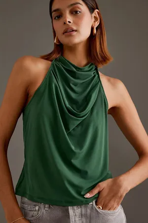 ✨Anthropologie Cowl-Neck Halter Green Sz Medium Top✨ thumbnail 2