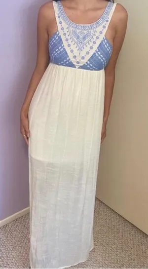 Flying Tomato Blue and Cream Maxi Dress thumbnail 1