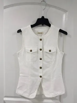 Madewell White Denim Vest Size 4 Utility Button Front Cotton Structured Top thumbnail 4