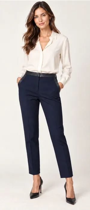Tory Burch Christy Navy Wool Leather Trim Ankle Pants Size 2 thumbnail 1