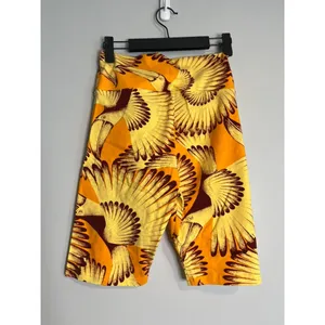 adidas x FARM Rio yellow Toucan bird Print Bike Shorts Orange High Waist S thumbnail 3