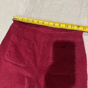 Self-E Womens Burgundy Corduroy 26x28 Flare Wide‎ Leg Pants Elastic Waist Size M thumbnail 8
