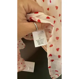Francesca's Heart‎ Print Ruffle Crop Top Romantic XS Cream Red Coquette Chiffon thumbnail 8