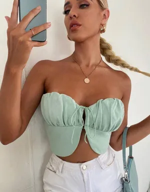 Mint Green Tie Front Tube Top thumbnail 1