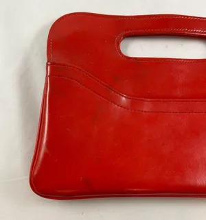 Red patent handle flap clutch thumbnail 3