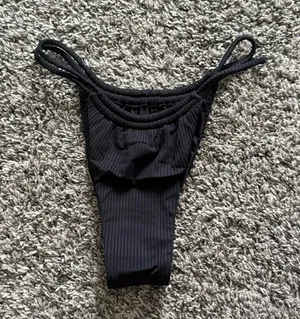 REVOLVE Black Ribbed High-Cut Bikini Bottom thumbnail 1