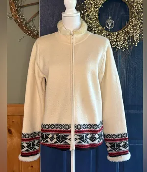 Vintage Pendleton Cream Sweater w/ Black &Red Accents Size S. 100% Virgin Wool thumbnail 1