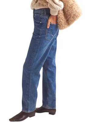NWT Free People Zane Mid Rise Straight Leg Jeans Button‎ Fly Blue Denim Size 30 thumbnail 1