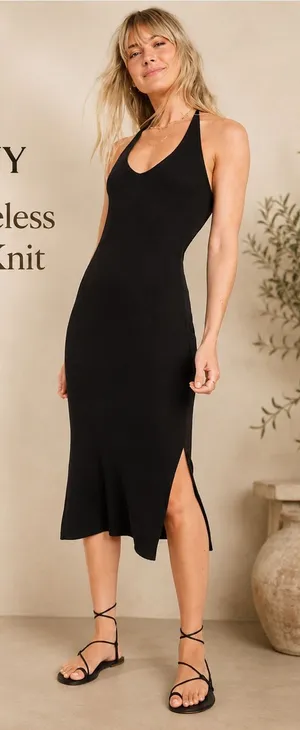 Old Navy Fitted Sleeveless Halter Rib-Knit Midi Dress Black S NWT thumbnail 1
