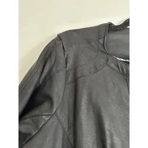 Odyn Women's Black Vegan Leather Moto Jacket. Quilted. Metal Accents. Zipper thumbnail 11