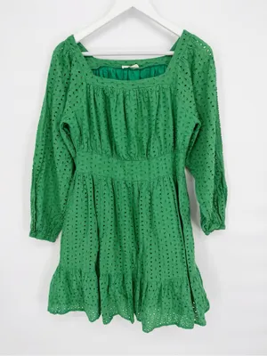 Hummingbird Kelly Green Lace Floral Eyelet Mini Frill Dress Size L thumbnail 3