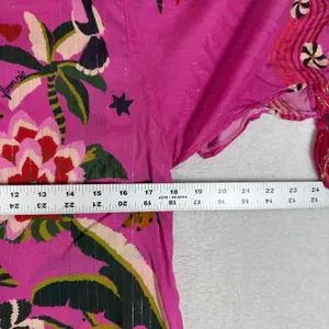 Farm Rio Pink Tropical Leopard Floral Tassel Tunic Top XS 307082 Metallic Lurex thumbnail 3