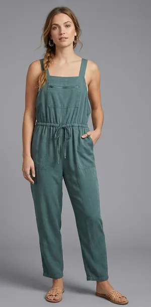 Knox Rose Olive Green Sleeveless Bib Jumpsuit Overalls Size L thumbnail 1