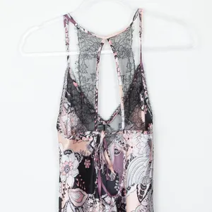 Linea Donatella Floral Paisley Lace‎ Trim Chemise Slip Dress M Purple Pink Satin thumbnail 7
