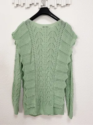 Miss Sparkling NWOT Oversized Apple Green Pointelle Ruffle Knit Sweater XL thumbnail 6