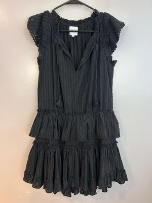 Misa Lillian Black Sleeveless Ruffle Eyelet V-neck Tiered Mini Dress Size Small thumbnail 3