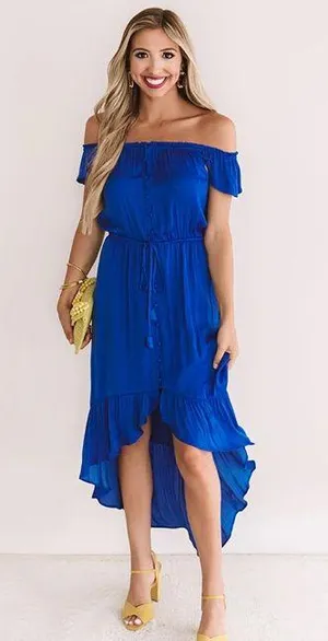 Off The Shoulder High Low Dress Blue Size L thumbnail 1
